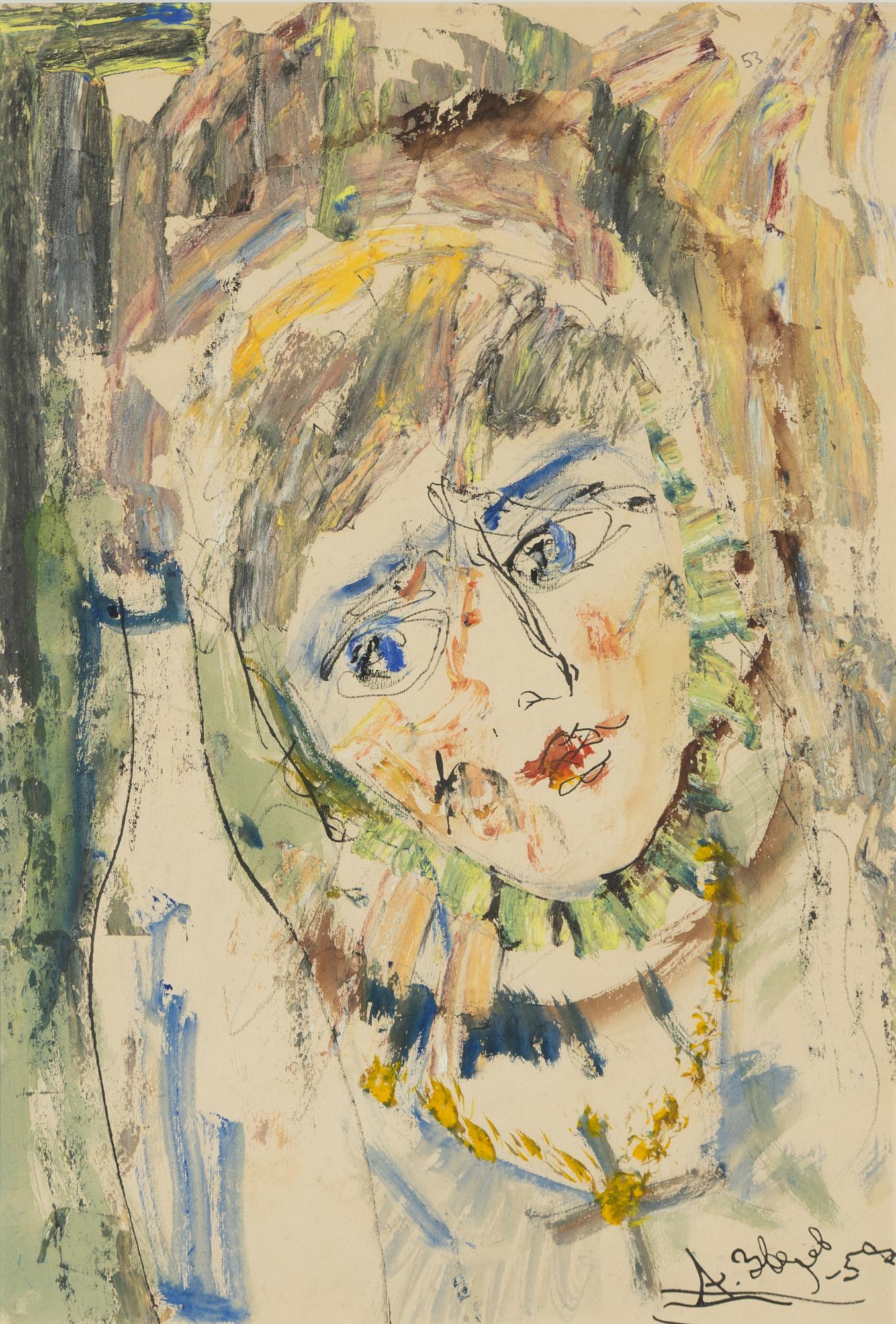 Anatole Zverev, blandteknik på papper, signerad och daterad -58?.