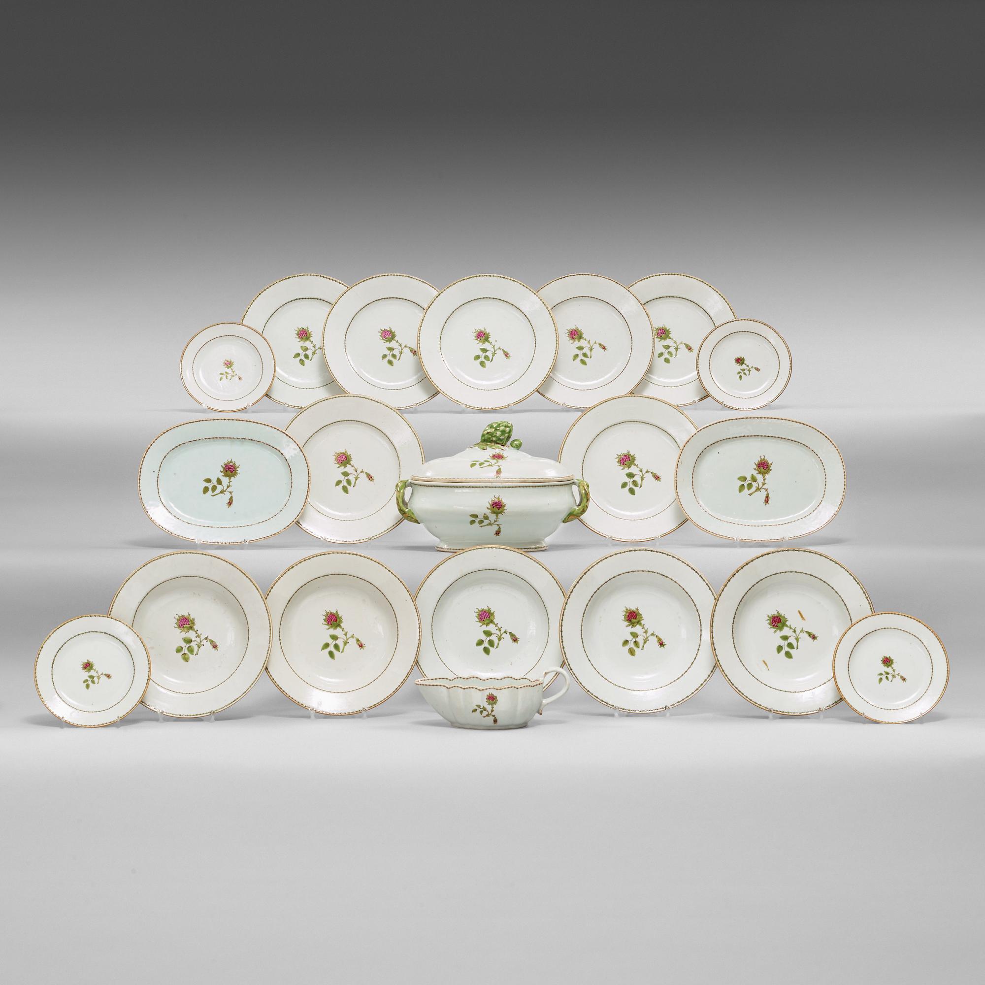 An export porcelain famille rose part dinner service, Qing dynasty, Jiaqing (1796-1820).