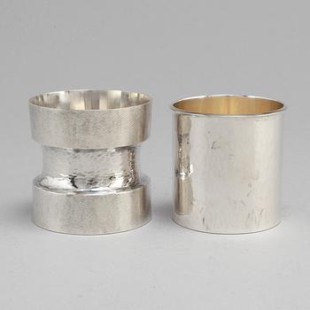 REY URBAN, 2 sterling silver beakers, Stockholm 1974 and  Fausing, Denmark.