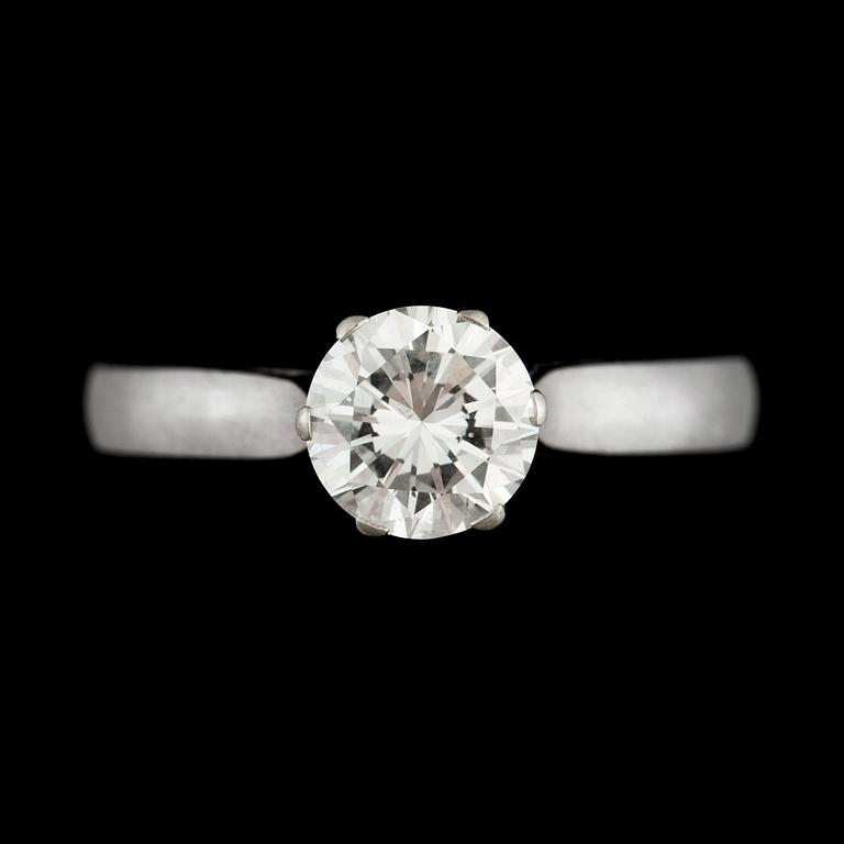 A 0.80 ct brilliant-cut diamond ring. Quality circa F-G/SI.