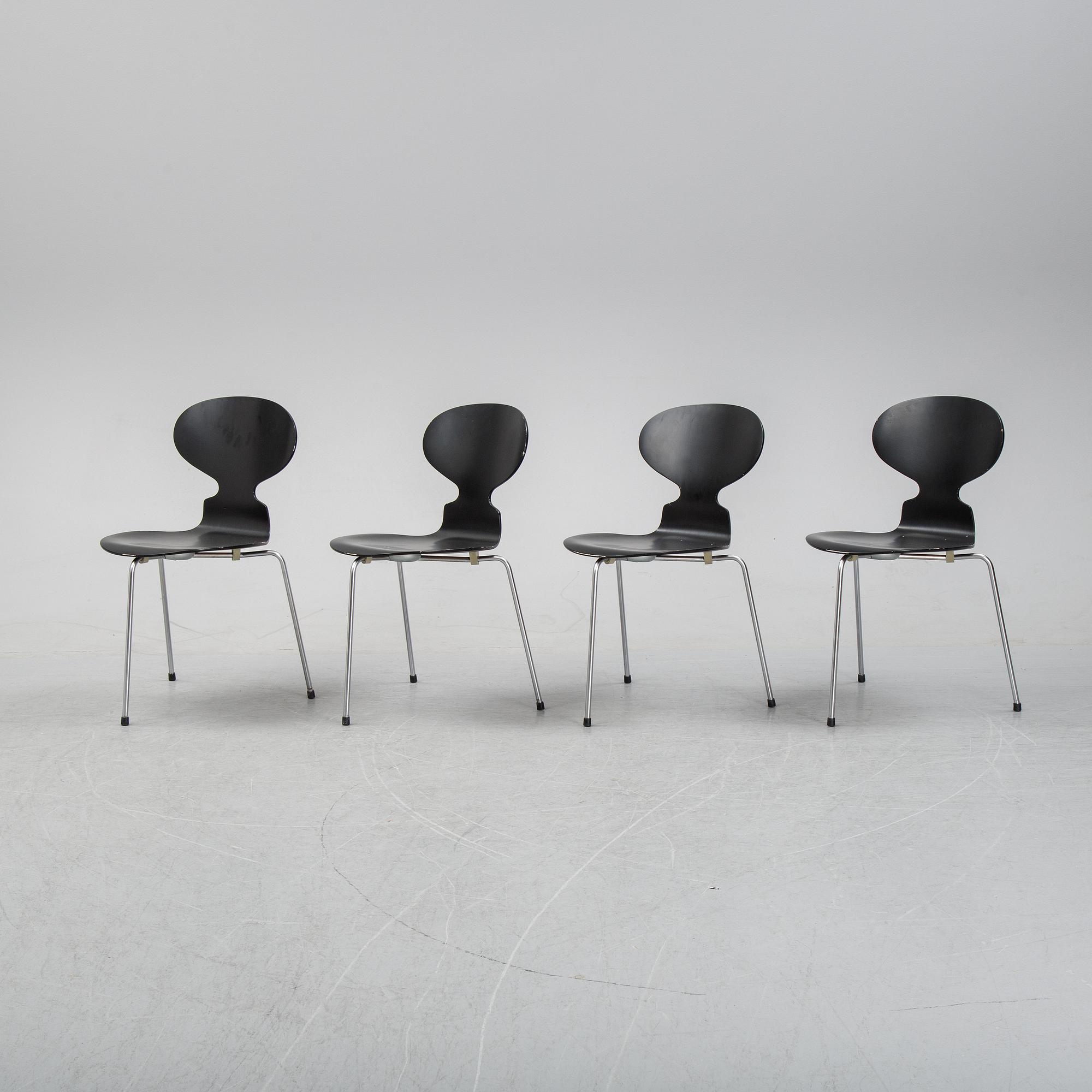 Four 'Ant chairs' by Arne Jacobsen for Fritz Hansen, designed 1952.
