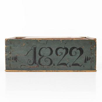 Timplåda, allmoge, tillskriven Hak-målarna, Lima, Dalarna, daterad 1822.