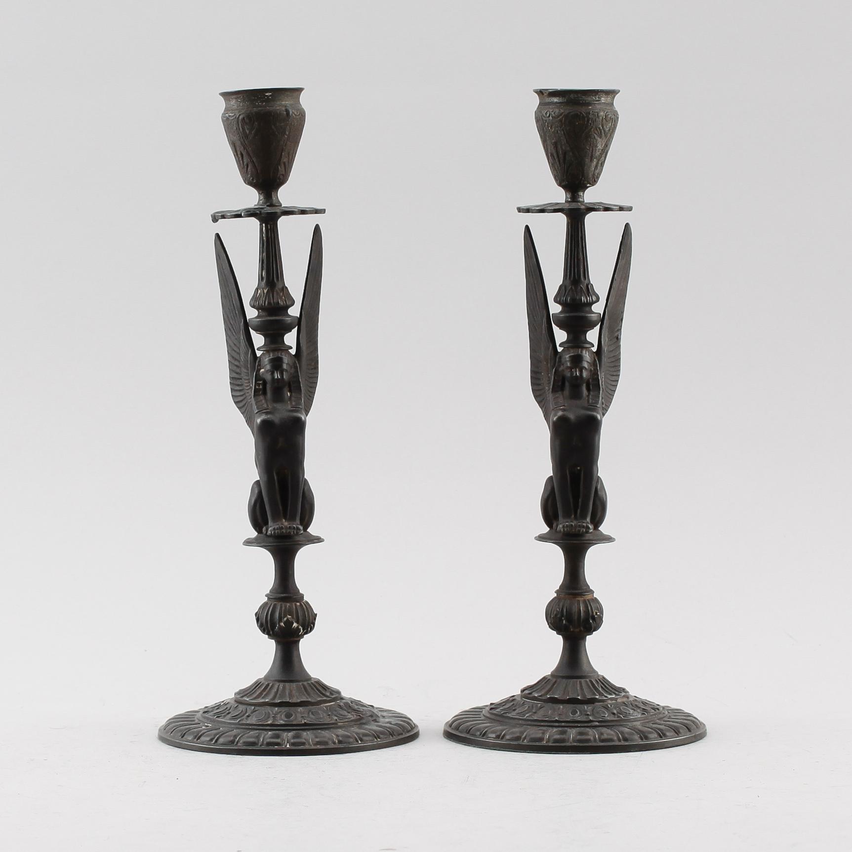 LJUSSTAKAR, 1 par, svärtad metall, 1800-talets andra hälft.