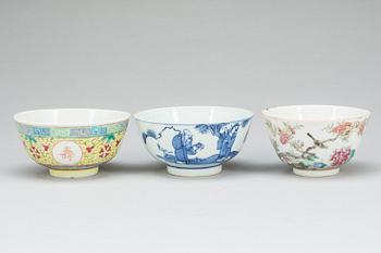 PARTI SKÅLAR, porslin. 3 st, Kina, 1900-tal.