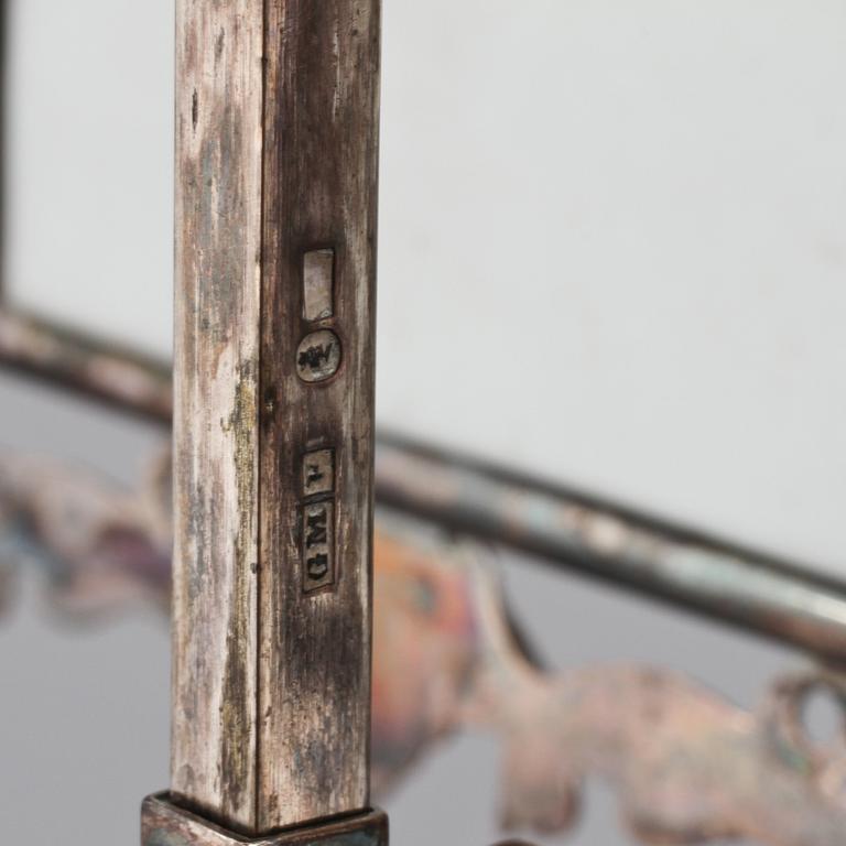LJUSSTAKE, s.k. bouillotte, silver, nyrokoko, Gustaf Möllenborg, Stockholm, 1856.