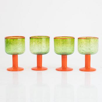 Gunnar Cyrén, four wine glasses and four glass bowls, Orrefors, Sweden, 1960's.