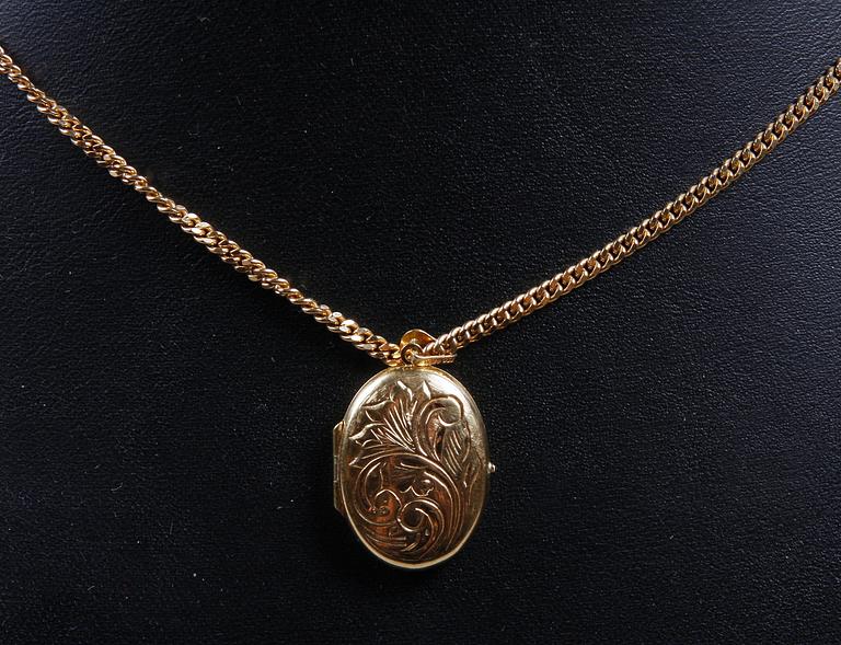 HALSKEDJA MED MEDALJONG, guld 750. Tot vikt 15 gram.