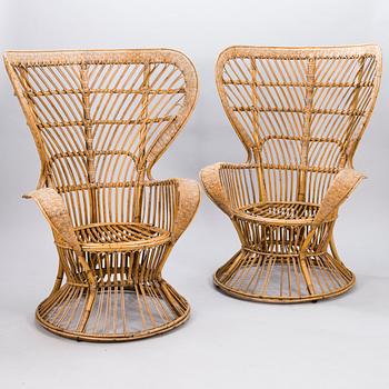 GIO PONTI & LIO CARMINATI, A pair of 'Conte Biancamano' rattan Wingback Armchairs for Bonacina, Italy.