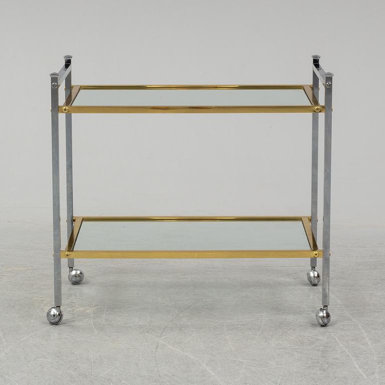 A metal and glass drinks trolley, 1970's/80's.
