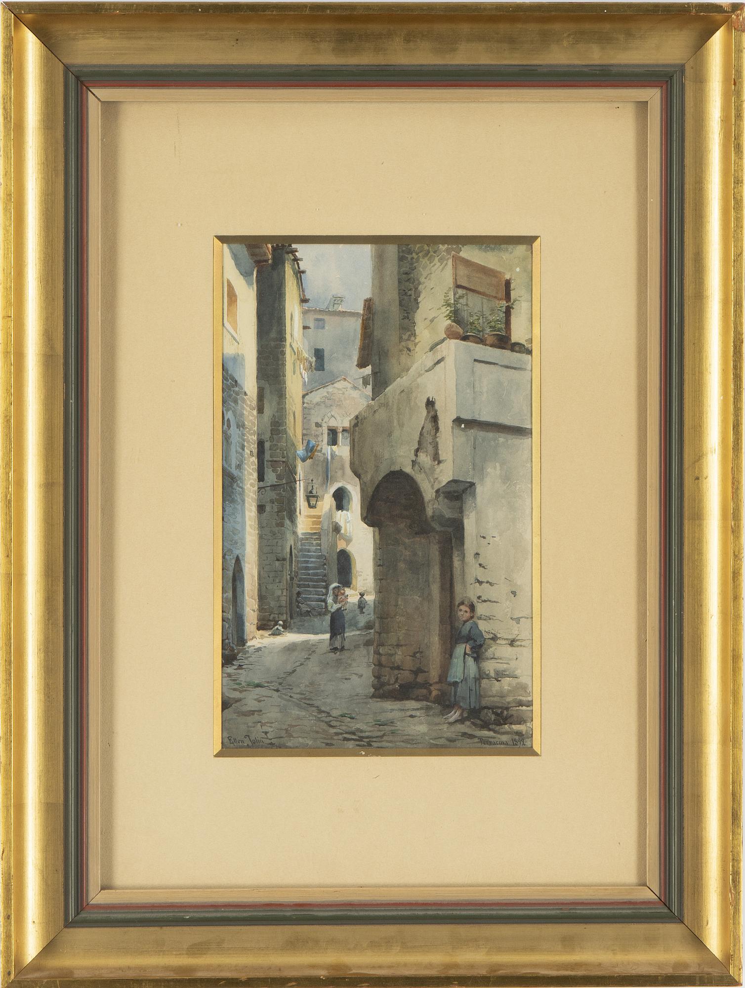 Ellen Jolin, akvarell, signerad och daterad Terracina 1892.