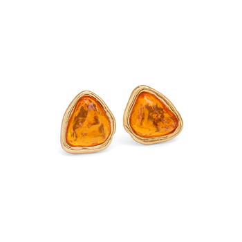 YVES SAINT LAURENT, a pair of yellow glass earclips set in gold colored metal.