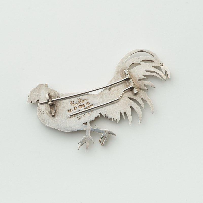 A Wiwen Nilsson sterling brooch of a rooster, Lund 1961.