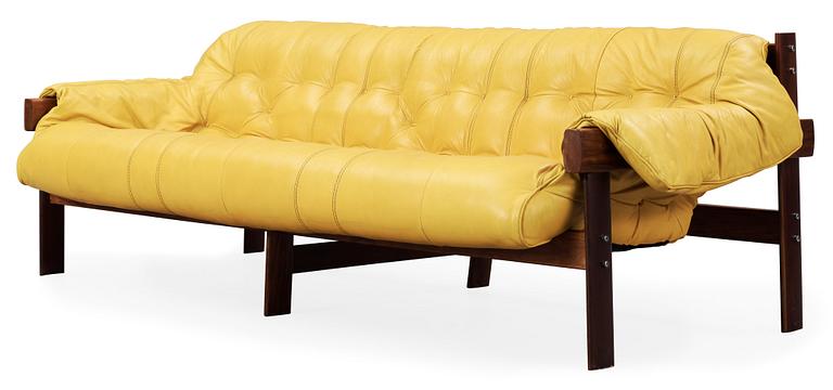 A Percival Lafer palisander and yellow leather sofa, Lafer MP, Brasil 1970's.