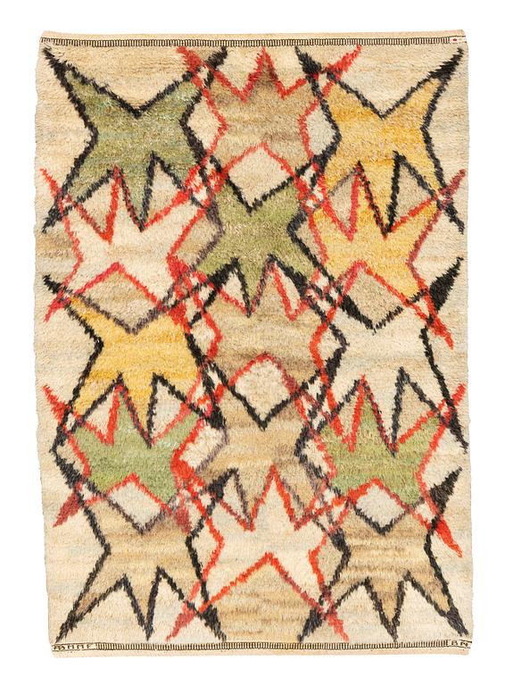Barbro Nilsson, a carpet, "Stjärnåkra", knotted pile, ca 154,5 x 105-107,5 cm, signed AB MMF BN.