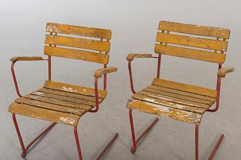 A mid 20th century Garden armchairs, easy chair and a table, Bjärnum, Sweden.