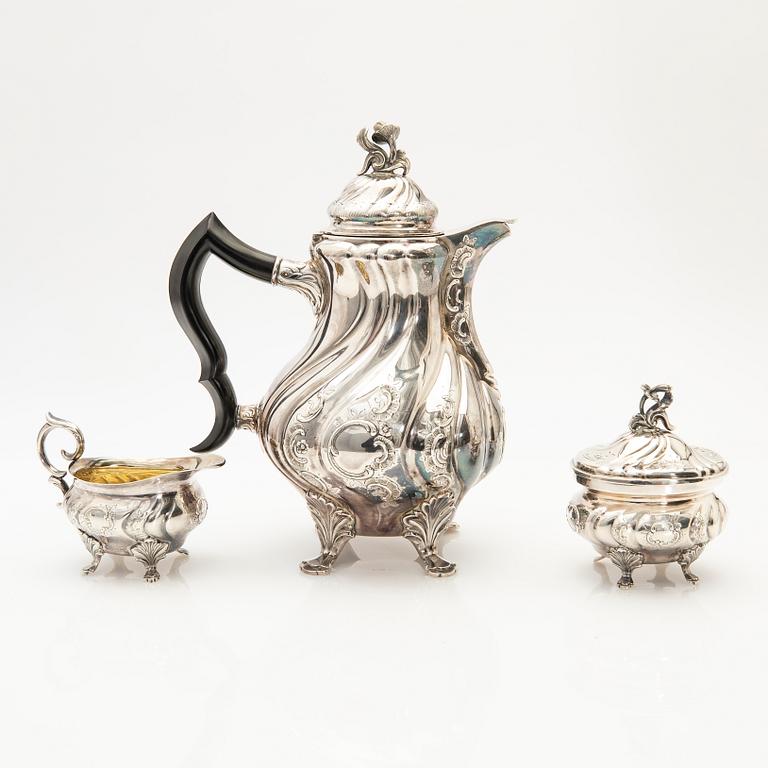 Coffee service, 3 pieces, silver, Rococo style, 1960s.