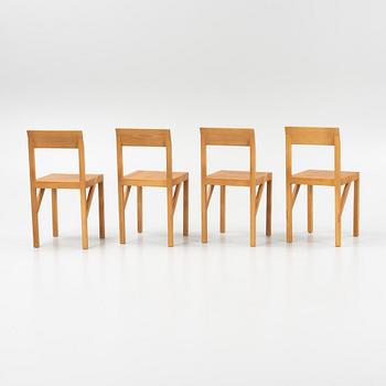 A set of four signed stained pine 'Bracket Chairs' by Frederik Gustav for Frama, Copenhagen 2023.