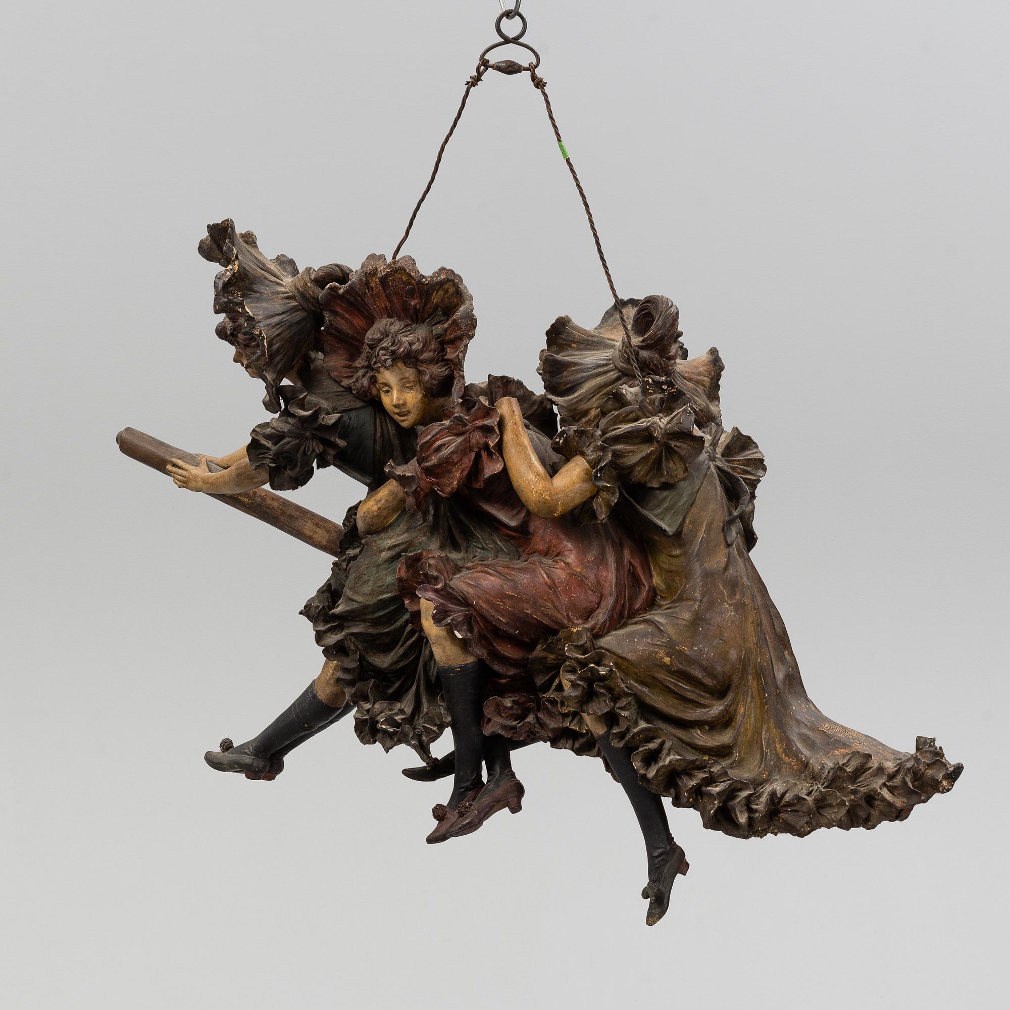 ERNST WAHLISS, sculpture, painted plaster, Turn, Vienna, Austria, circa 1900.