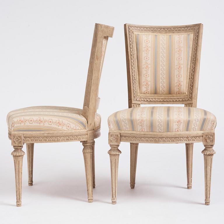 An assembled suite of eight Gustavian chairs, six of which by J. Lindgren (master 1770-1800).