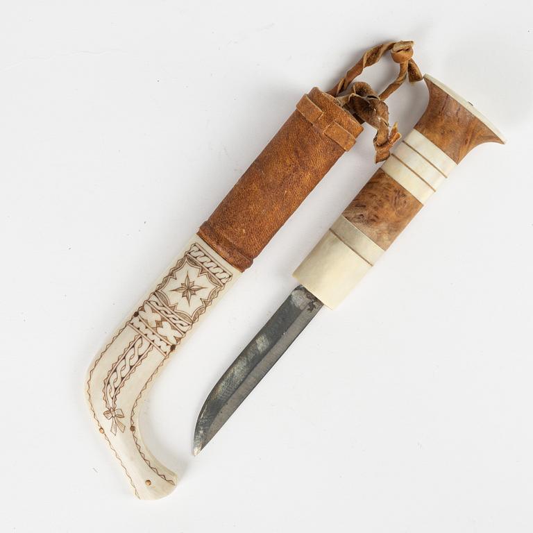 A Sami reindeer horn knife, unidentified signature B.O, dated 81.