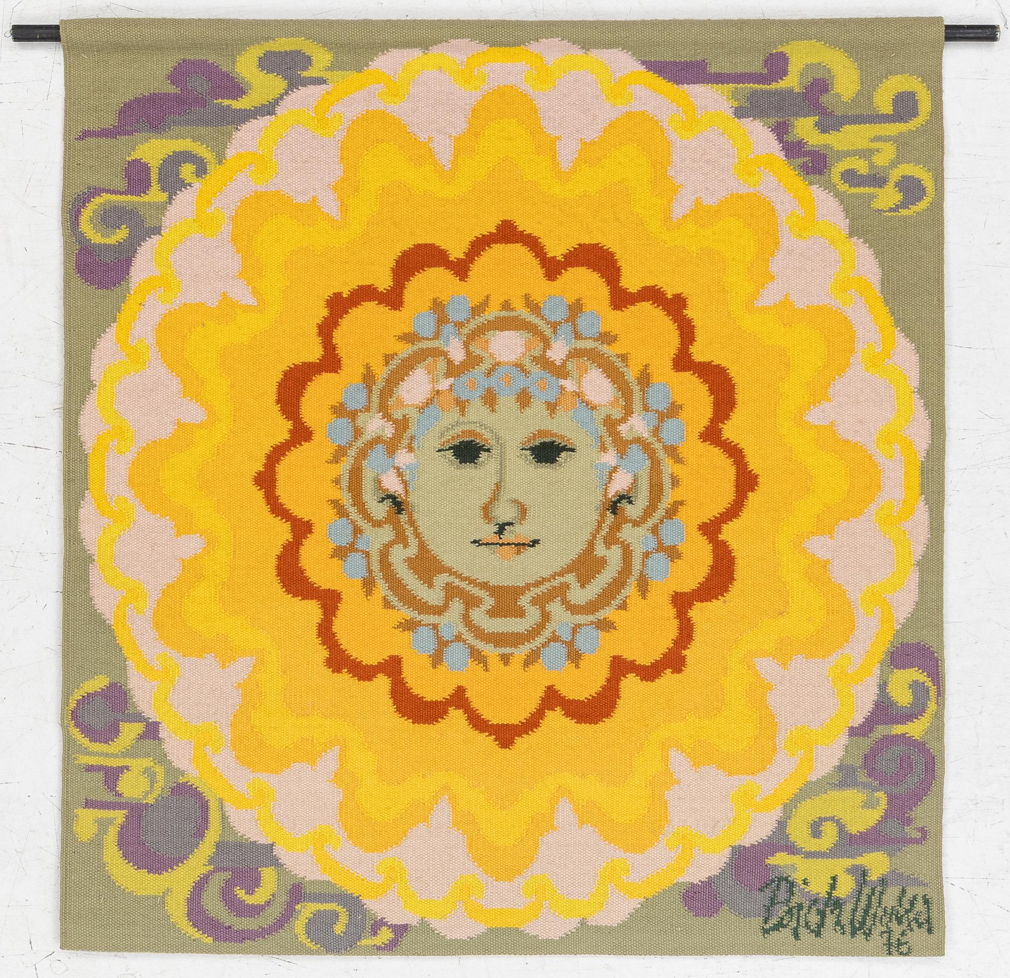 Björn Wiinblad, a wall tapestry, 'Sun Small', Loom Art Collection, Portugal, 1976, c. 118 x 113 cm.