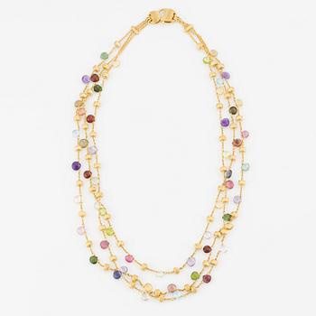 Marco Bicego a three strand necklace in 18K gold with coloured stones.