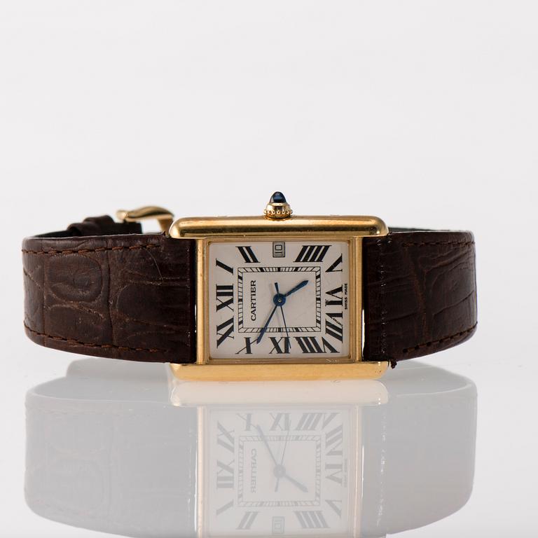 WRISTWATCH, Cartier Tank, 18K gold. Original box. 1990-tal.