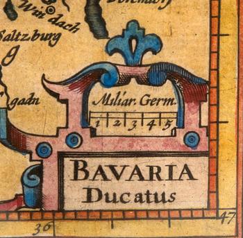 Johannes Janssonius  karta "Bavaria Ducatus" 16/1700-tal kolorerat kopparstick.