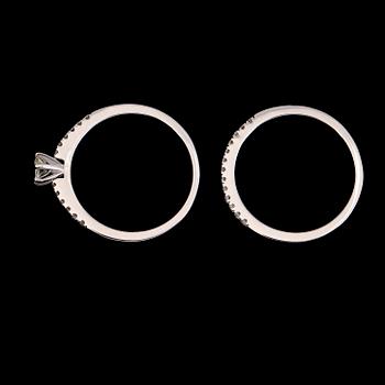 RINGAR, 2 st, 14K vitguld, diamanter tot ca 0.50 ct.