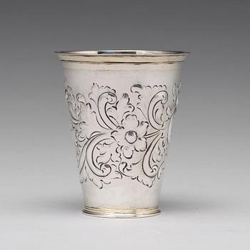 A Swedish early 18th century parcel-gilt silver beaker, mark of Johan Lund, Stockholm 1704.