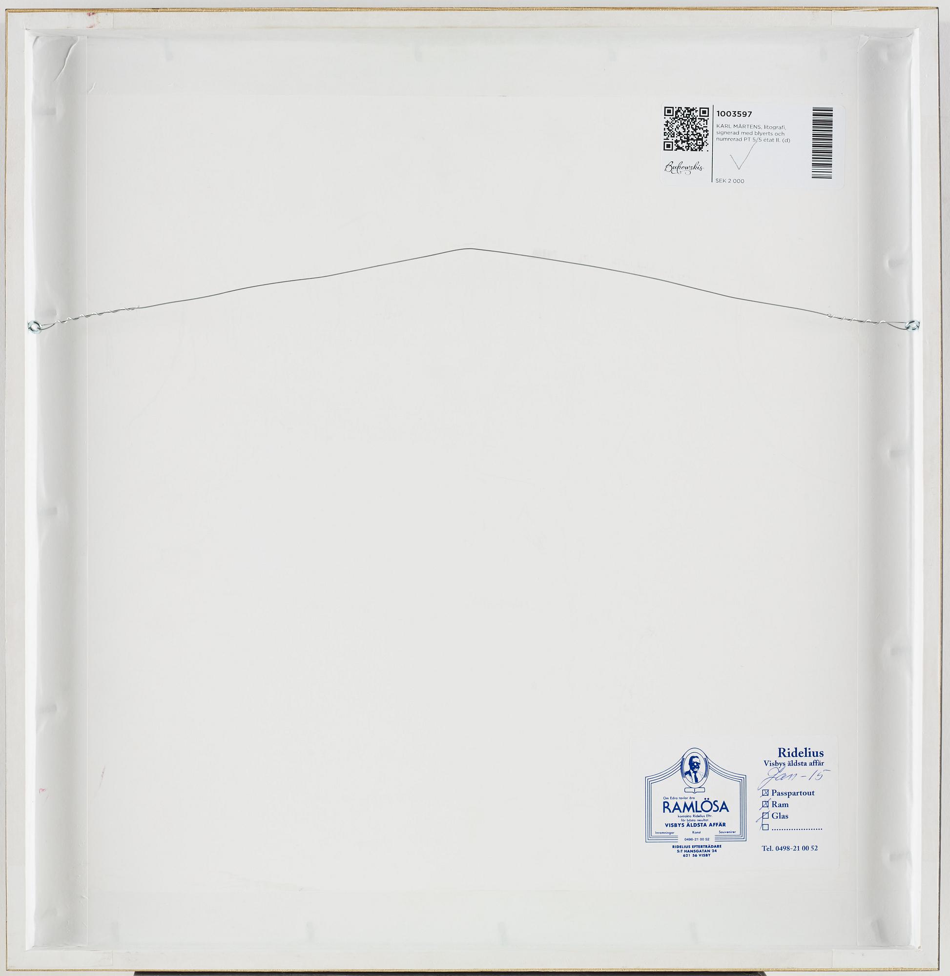 KARL MÅRTENS, litografi, signerad med blyerts och numrerad PT 5/5 état II.