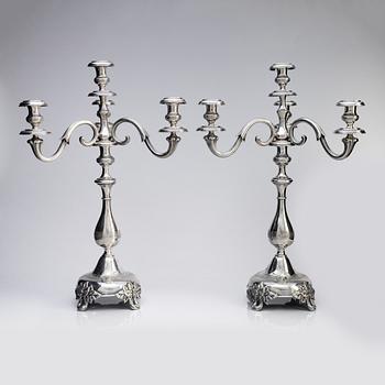 A pair of Swedish 19th century silver candelabra, marks of Gustaf Theodor Folcker, Stockholm 1871.