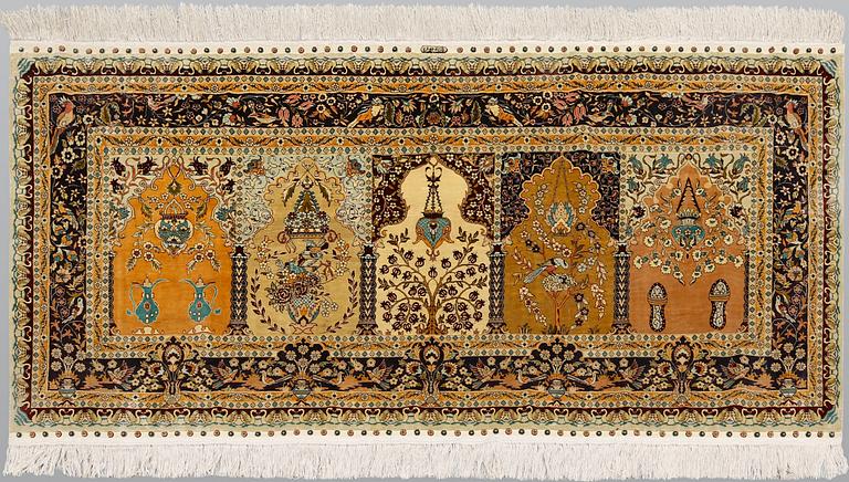 Rug, figural Oriental, silk, approx. 182 x 89 cm.