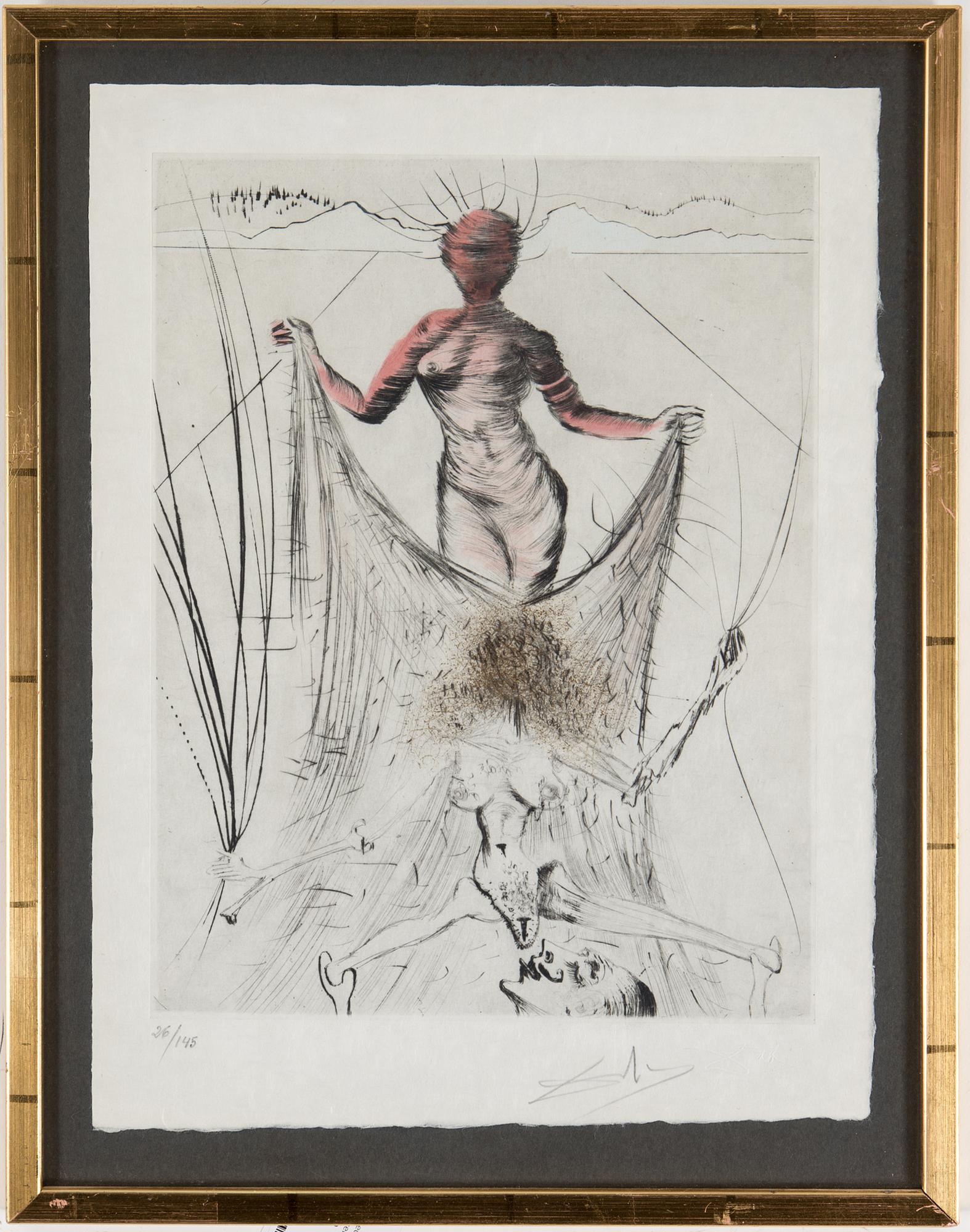 SALVADOR DALÍ, etsning med torrnålsgravyr med handkolorering, 1969, signerad med blyerts och numrerad 26/145.