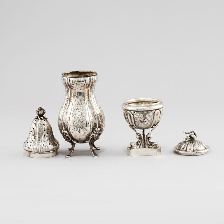 SOCKERRUSKA samt SALTKAR, silver, 1900-tal. Vikt 510 g.