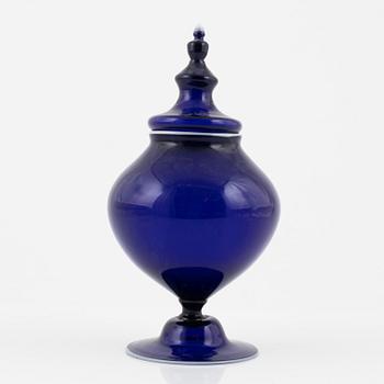 A blue glass potpurri urn from Göteborgs glasbruk or Norway, circa 1800.