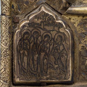 IKON, tempera på pannå samt BASMA i mässing, Ryssland 1600-talets sista tredjedel.