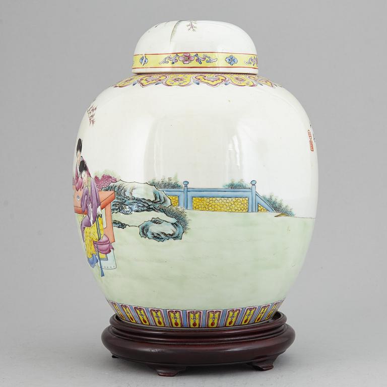 A famille rose jar with cover, China, Republic style, 20th Century.