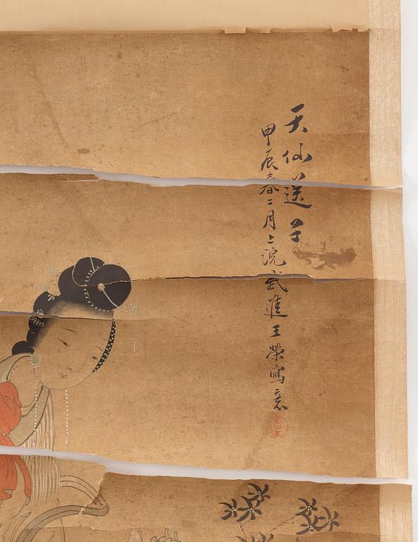 RULLMÅLNING, av Wang Rong. "Tian Xian Songzi", signerad samt daterad 1904.