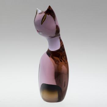 A glass sculpture of a cat, with signature "Tosi Alberto 1968 Murano".