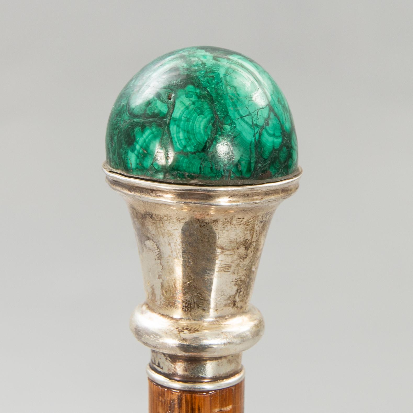 Käpp, ca 1900, England London, silver, malakit.