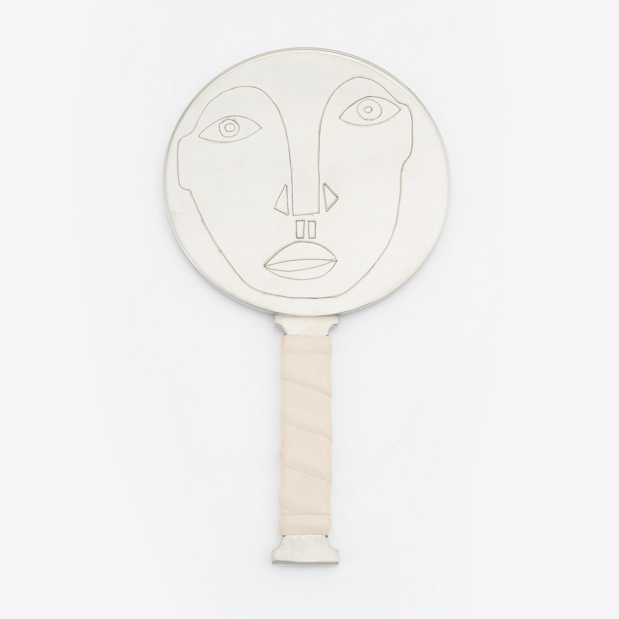 Eric Ericsson, a pewter and leather hand mirror 'Självbild Nr 3', 2012.