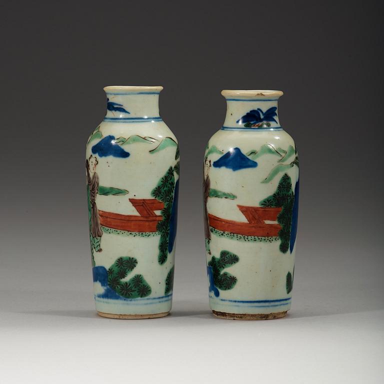 A pair of wucai transition vases, 17th Century.