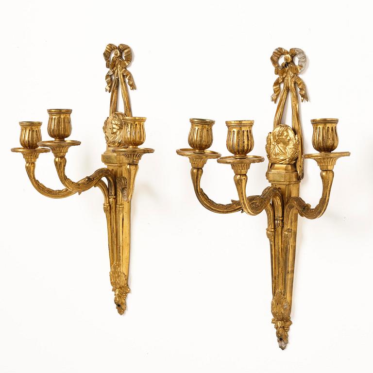 Appliquer, ett par, för tre ljus, Nordeuropa, sent 1700-tal, Louis XVI.