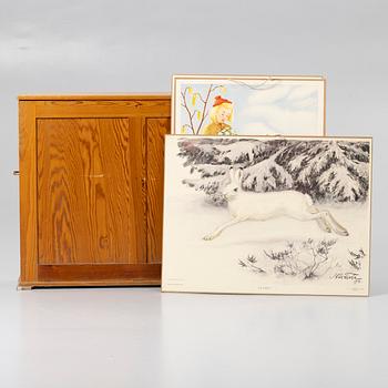 Wooden box with 53 school posters, 20th century.