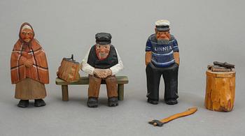 PARTI TRÄSKULPTURER, 15 st (9+6), trä, bl.a Bengt Råsten, 1900-tal.