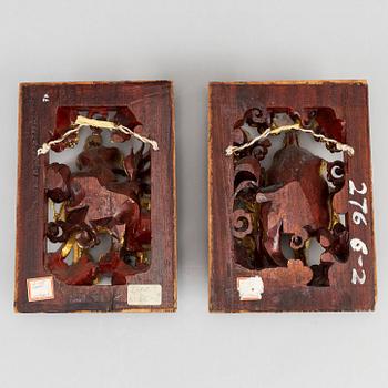 Two sculptured wooden panels, Qing dynasty, 19th Century.