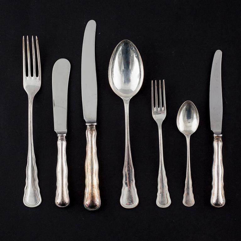 A set of silver flatware of 76 pcs "Chippendale" by C.G Hallberg, mid 20th century.