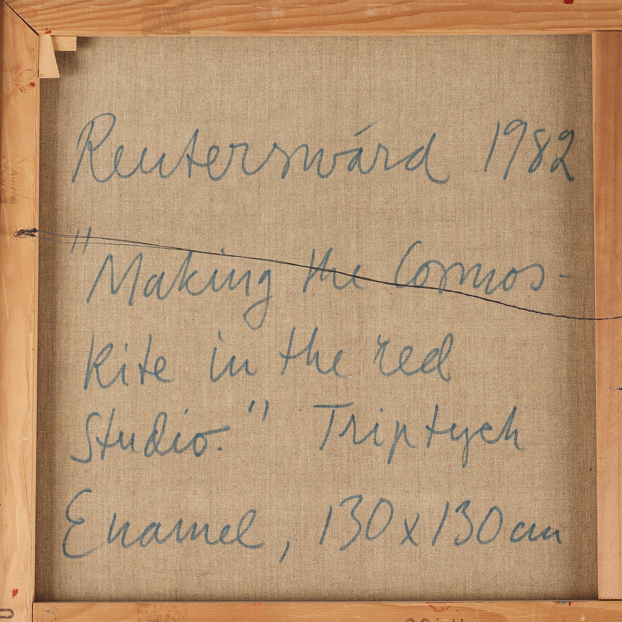 CARL FREDRIK REUTERSWÄRD, triptych, enamel on canvas, signed Reuterswärd, dated 1982 on verso.