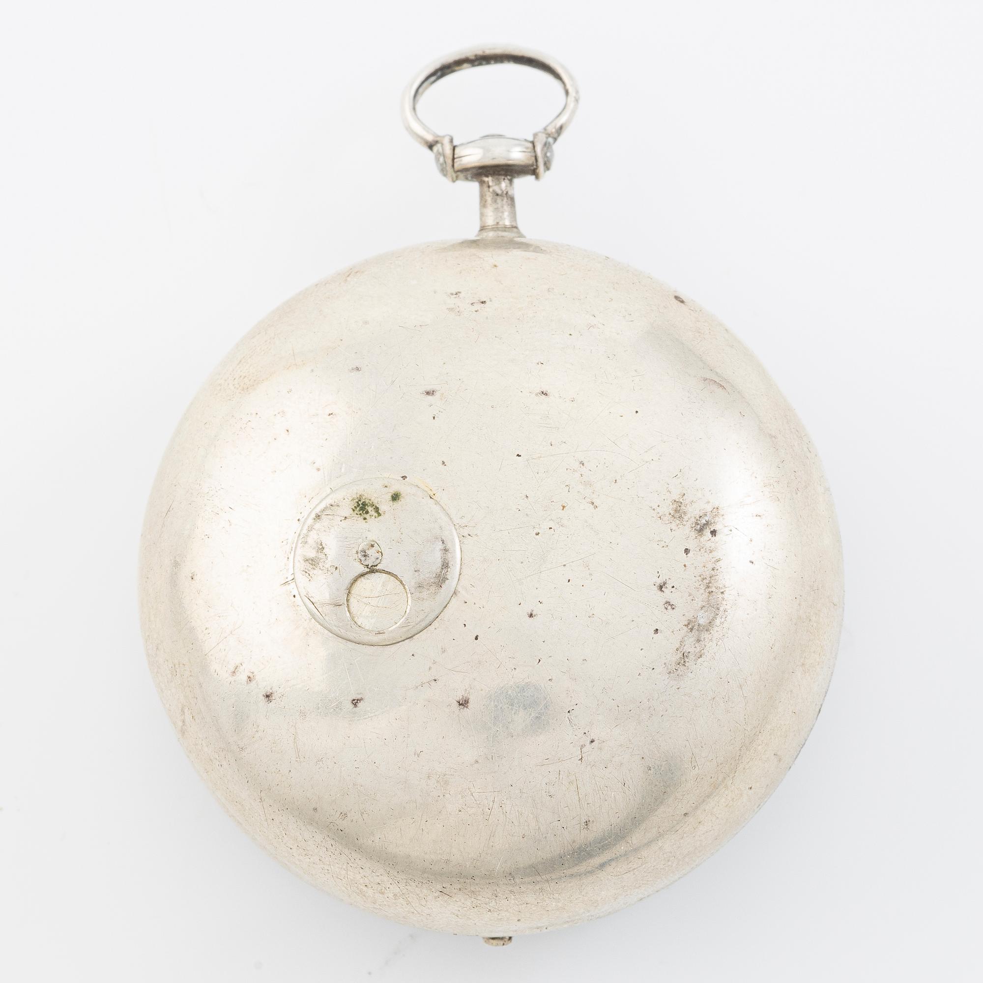 A silver double-case pocket watch by Robert Markham (watchmaker in London c 1725).